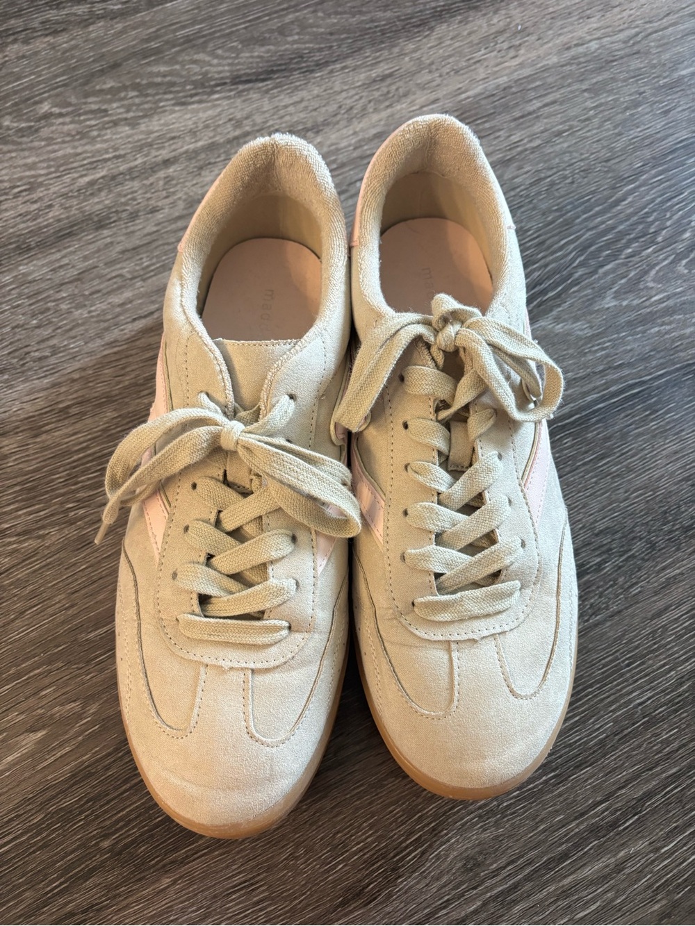 Madden Girl Beige Suede Lace-Up Sneakers with Gum Sole